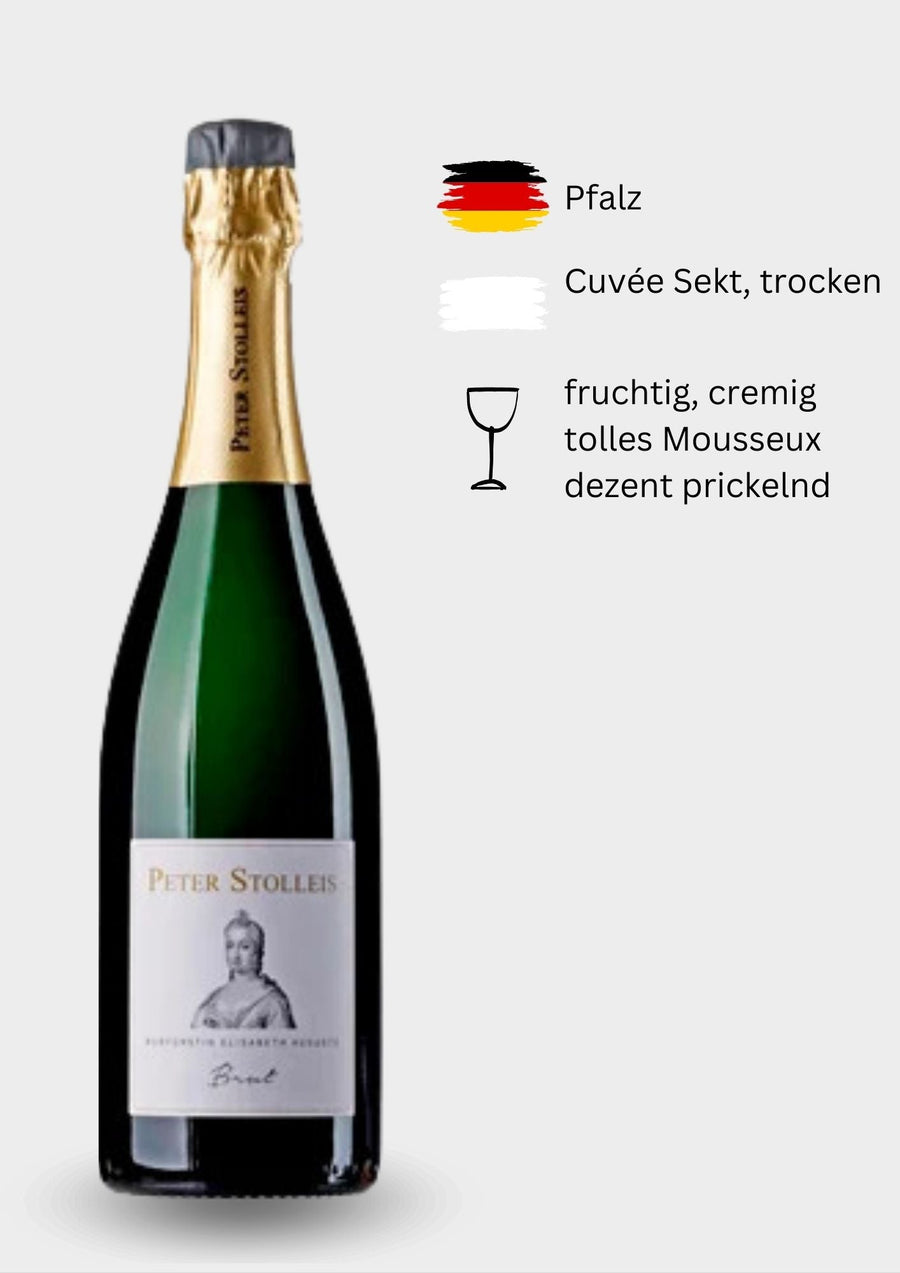 Weingut Peter Stolleis, „Kurfürstin Elisabeth Auguste Cuvée Sekt Brut“, 2021, Mußbach/Pfalz mit Beschreibung